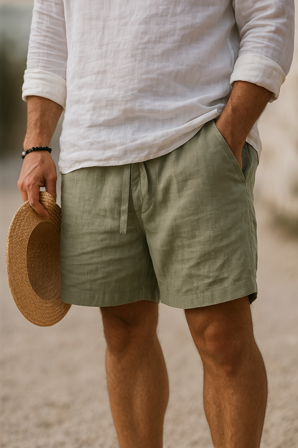 Lenoir™ | Short élégant en lin à taille élastique