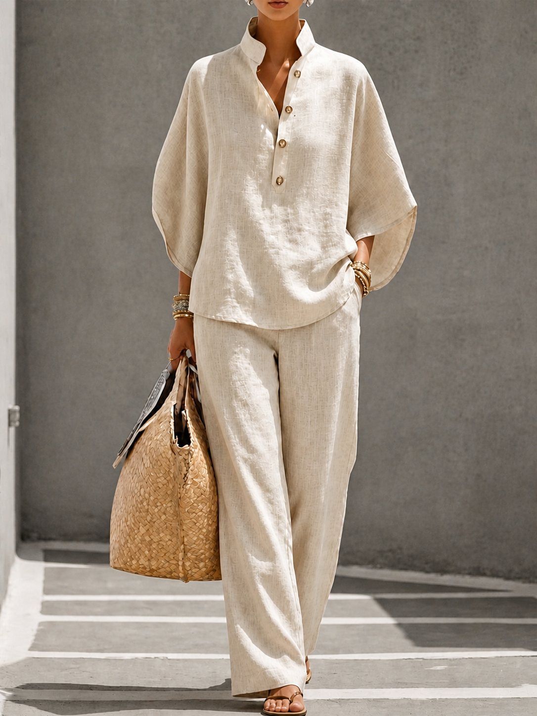 Élise™ | Ensemble Deux Pièces en Coton et Lin – Élégance Intemporelle