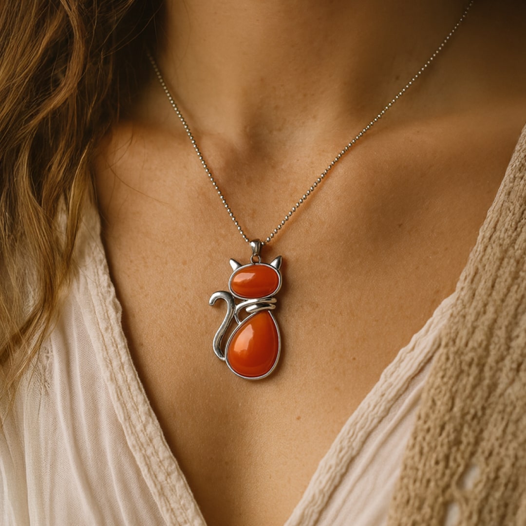 Féline™ | Pendentif Chat en Pierre Naturelle