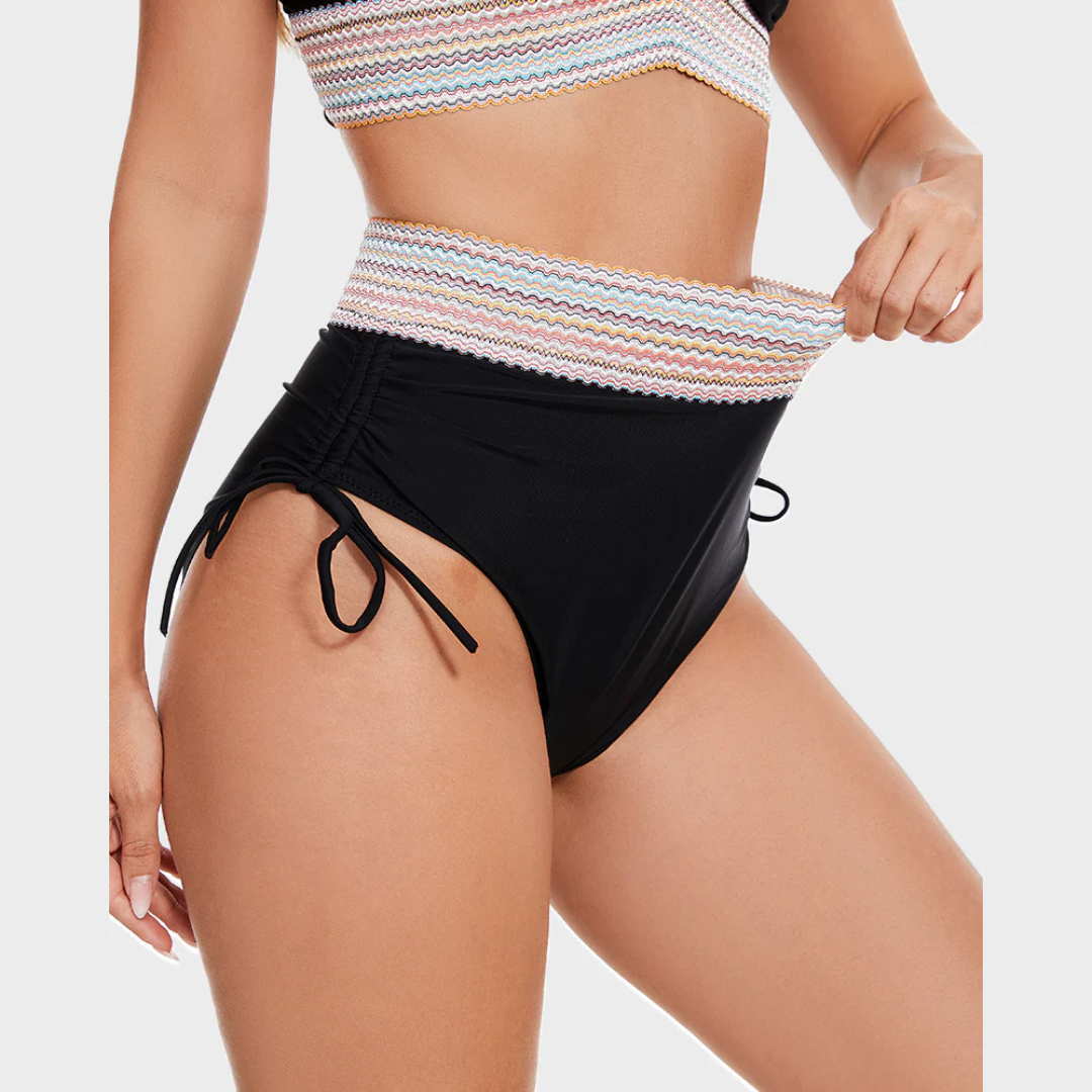 Bikini Taille Haute avec Bordure Rayée