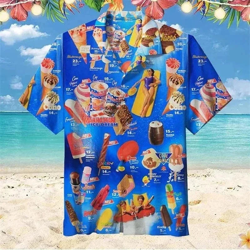 Jean™ | Chemise Hawaïenne d'Été à Imprimé Glaces Colorées