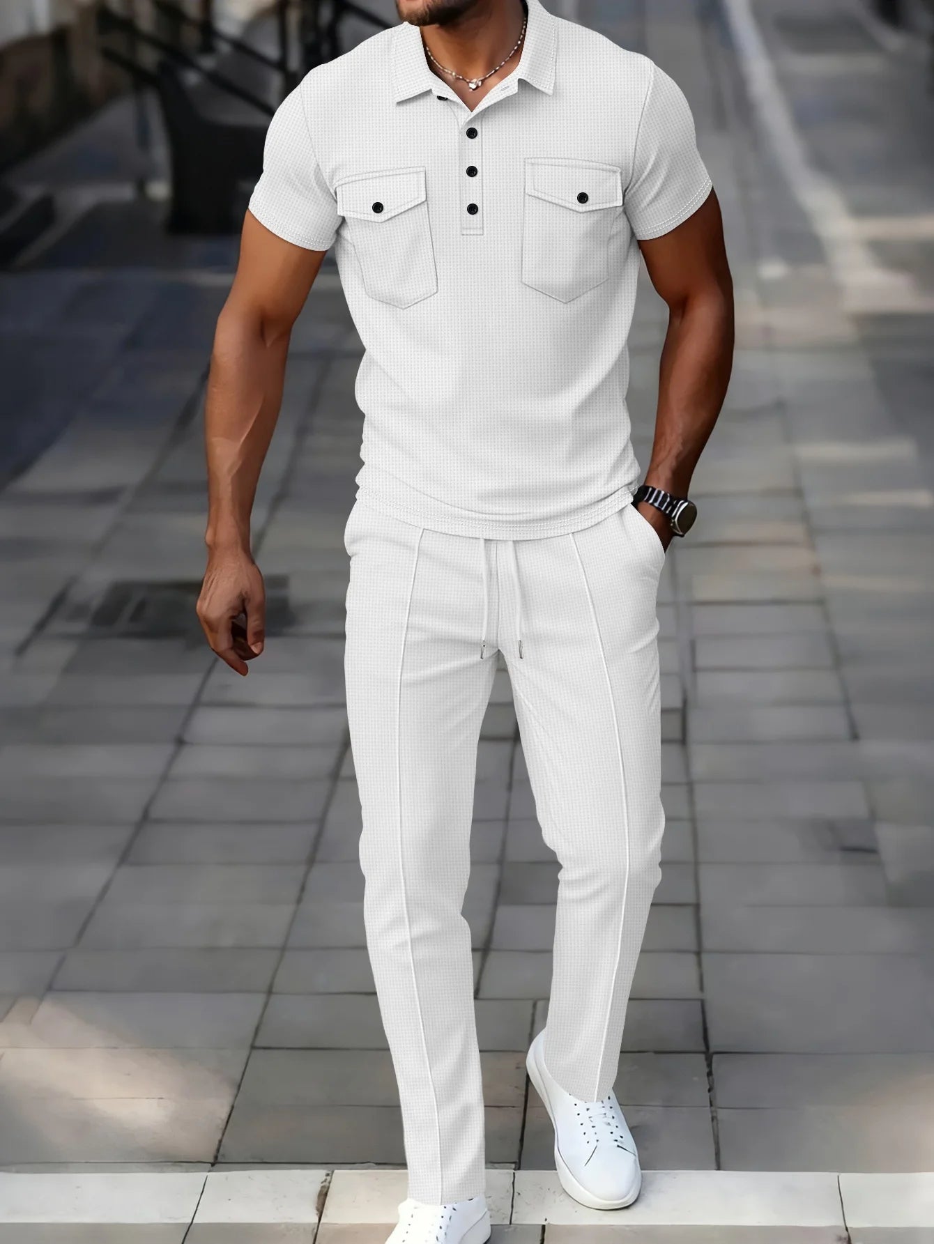 Laurent™ | Ensemble Polo Waffle Léger et Pantalon Assorti