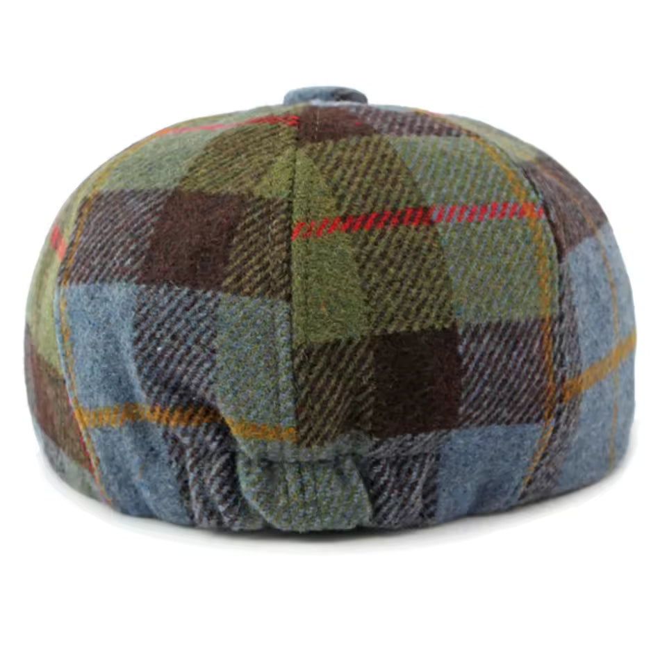Casquette Plate à Carreaux en Laine Chaude