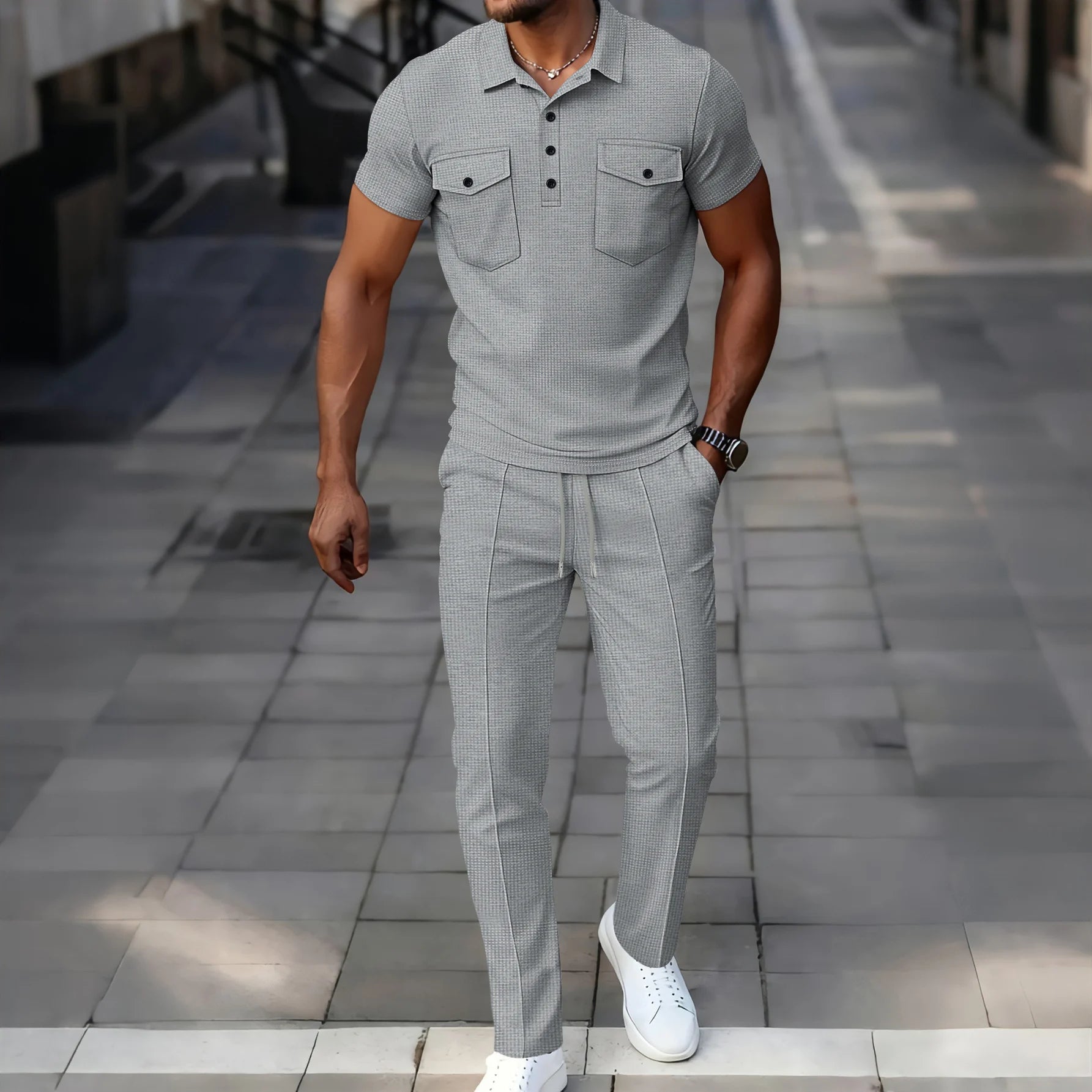 Laurent™ | Ensemble Polo Waffle Léger et Pantalon Assorti