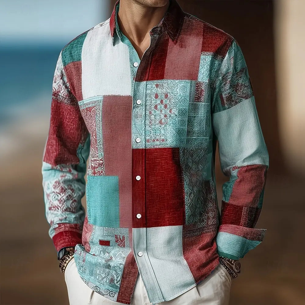 Jean et Marcel™ | Chemise Homme Vintage Patchwork à Manches Longues