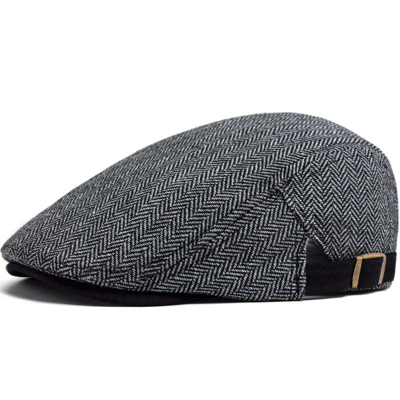 Casquette Plate en Laine à Chevrons