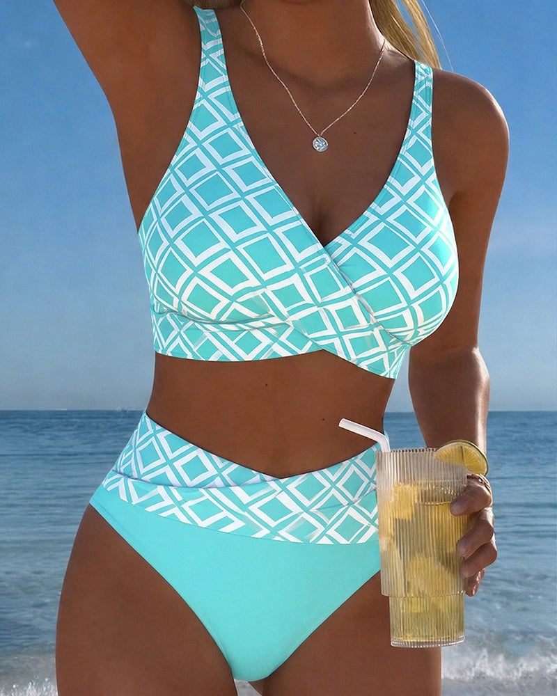 Maillot De Bain Deux Pièces Style Soutien-Gorge À Motif Diamant
