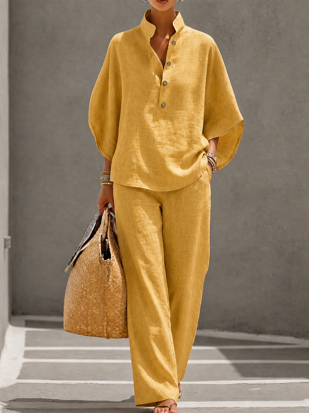 Élise™ | Ensemble Deux Pièces en Coton et Lin – Élégance Intemporelle