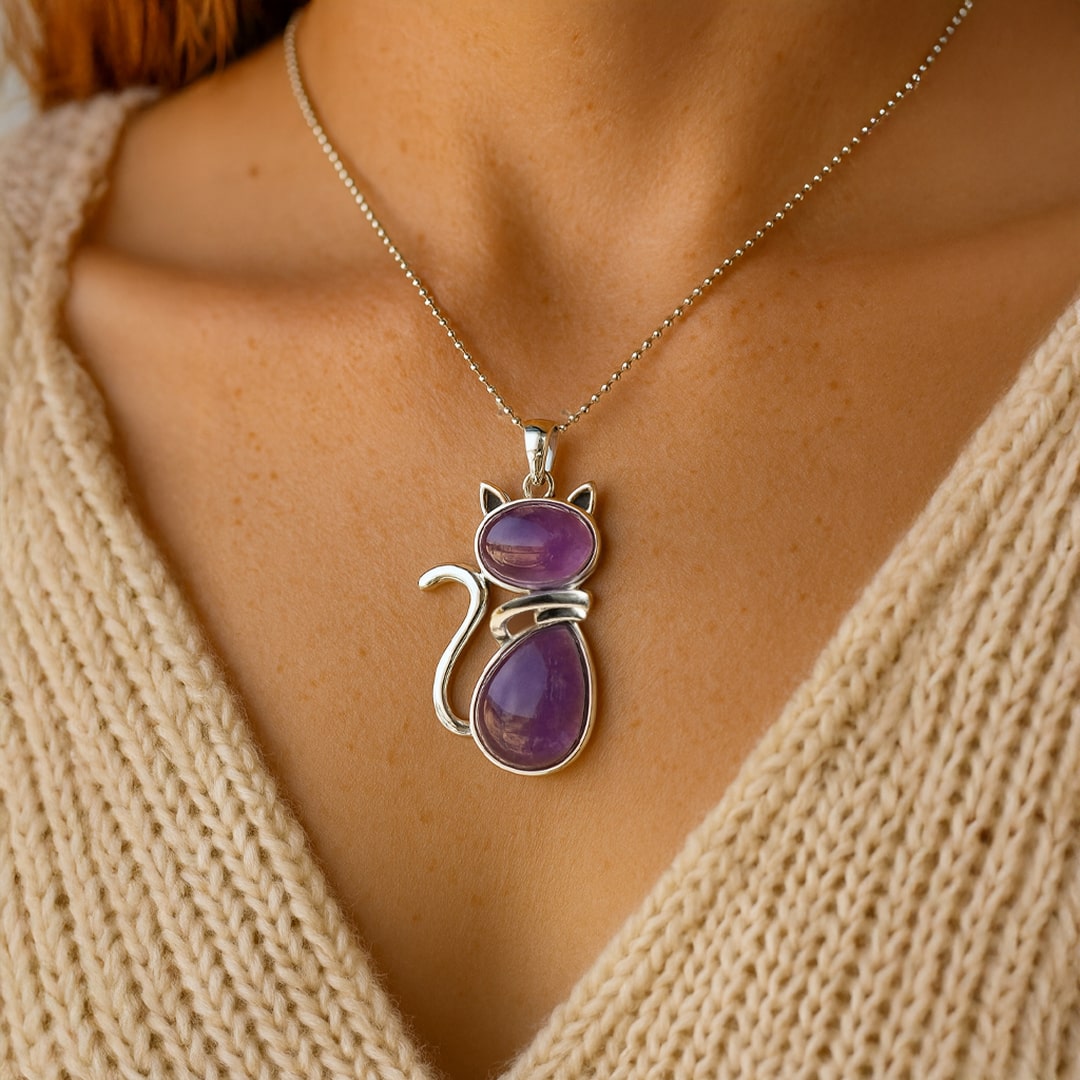 Féline™ | Pendentif Chat en Pierre Naturelle