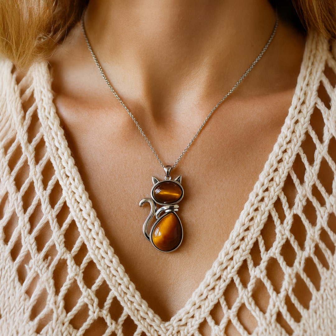 Féline™ | Pendentif Chat en Pierre Naturelle