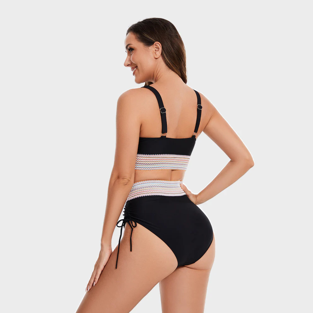 Bikini Taille Haute avec Bordure Rayée