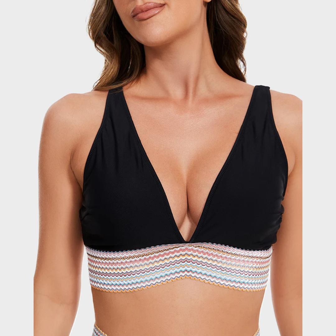 Bikini Taille Haute avec Bordure Rayée