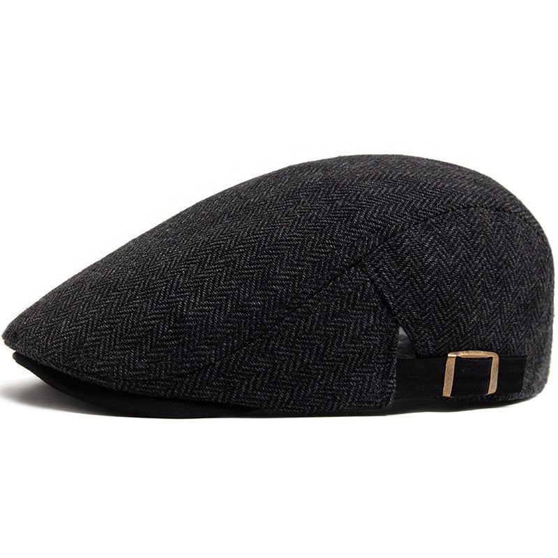 Casquette Plate en Laine à Chevrons