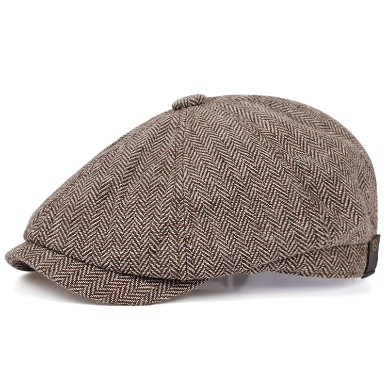 Casquette Plate Vintage en Laine à Motif Chevrons