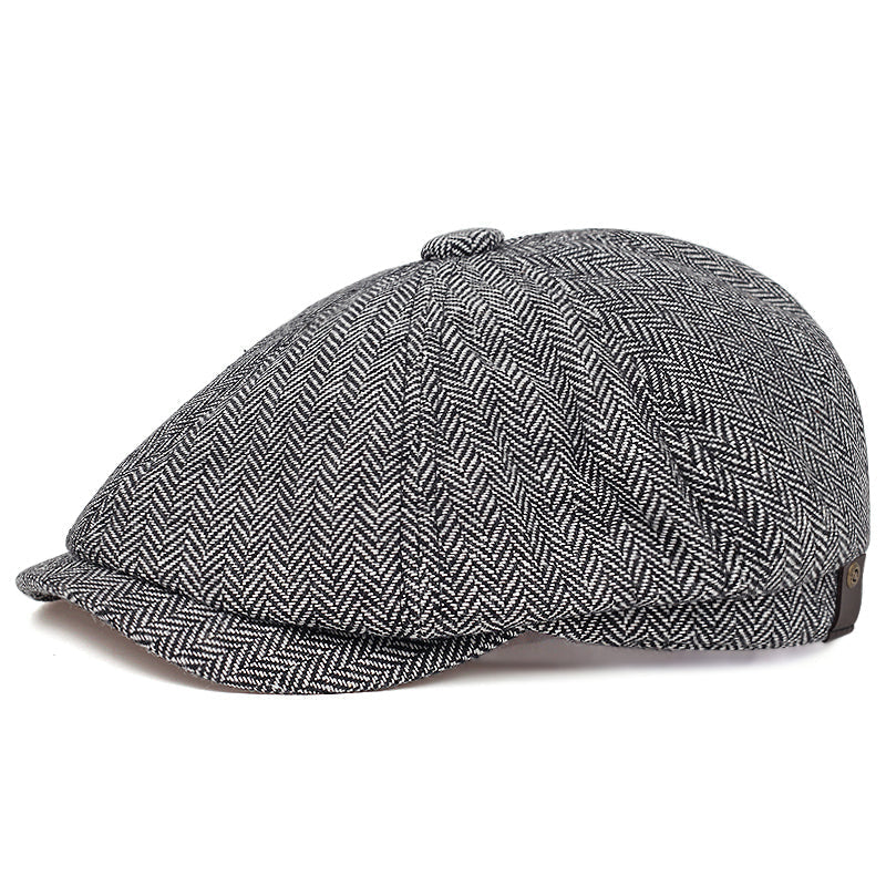 Casquette Plate Vintage en Laine à Motif Chevrons