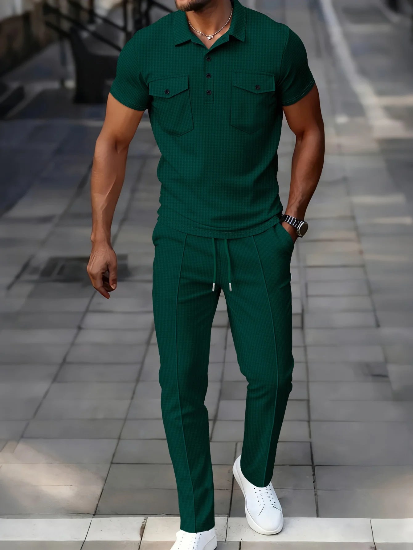 Laurent™ | Ensemble Polo Waffle Léger et Pantalon Assorti