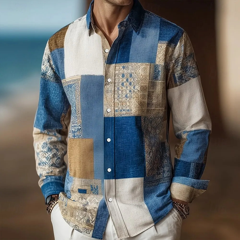 Jean et Marcel™ | Chemise Homme Vintage Patchwork à Manches Longues