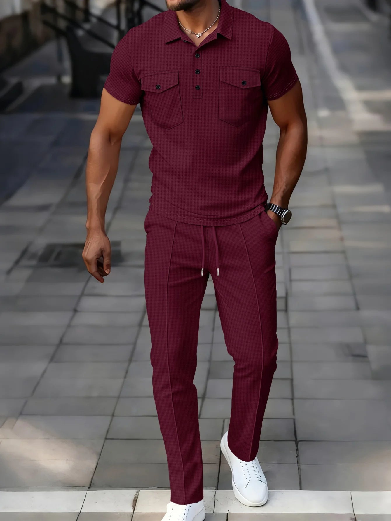 Laurent™ | Ensemble Polo Waffle Léger et Pantalon Assorti